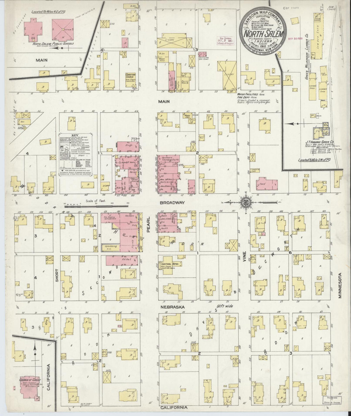 Sanborn Fire Insurance Map from North Salem, Hendricks County, Indiana (1910), Sheet #0001 - Historic Sanborn Fire Insurance Map Print, vintage old map wall art, antique decor, genealogy gift, Indiana Indiana map