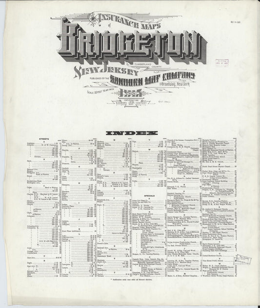 Sanborn Fire Insurance Map from Bridgeton, Cumberland County, New Jersey (1915), Sheet #0001 - Historic Sanborn Fire Insurance Map Print, vintage old map wall art, antique decor, genealogy gift, New Jersey New Jersey map