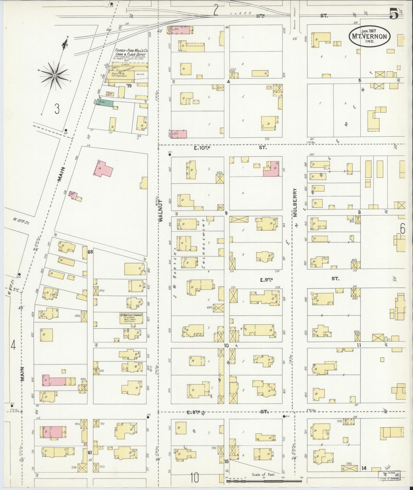 Sanborn Fire Insurance Map from Mount Vernon, Posey County, Indiana (1907), Sheet #0005 - Complete Map Set gallery image, historic Sanborn map, vintage wall art, Indiana Indiana