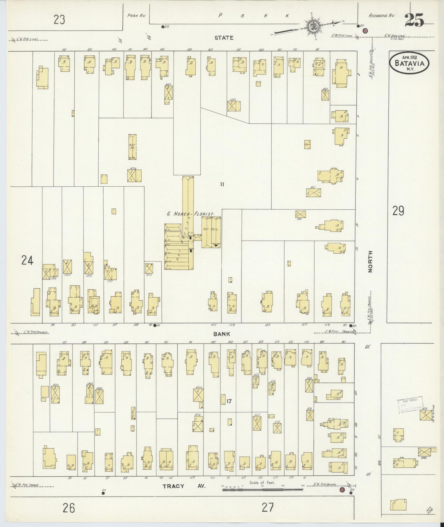 Sanborn Fire Insurance Map from Batavia, Genesee County, New York (1912), Sheet #0025 - Complete Map Set gallery image, historic Sanborn map, vintage wall art, New York New York