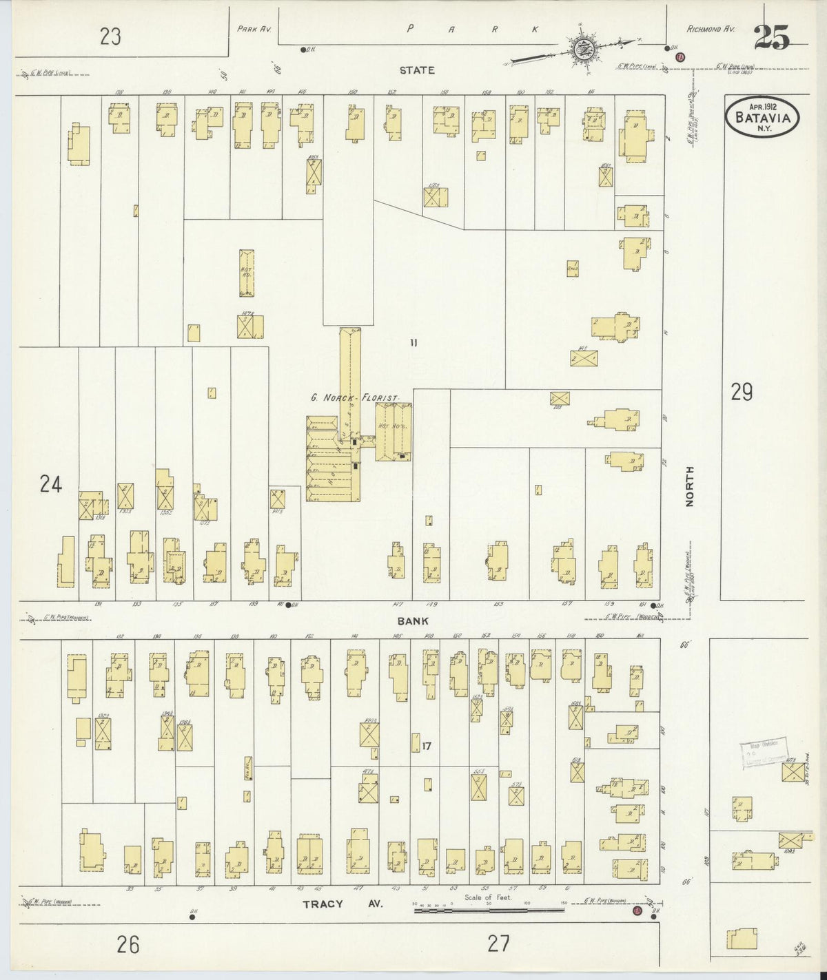 Sanborn Fire Insurance Map from Batavia, Genesee County, New York (1912), Sheet #0025 - Complete Map Set gallery image, historic Sanborn map, vintage wall art, New York New York