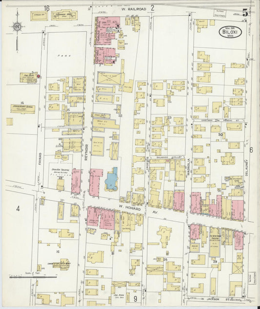 Sanborn Fire Insurance Map from Biloxi, Harrison County, Mississippi (1914), Sheet #0005 - Historic Sanborn Fire Insurance Map Print, vintage old map wall art, antique decor, genealogy gift, Mississippi Mississippi map