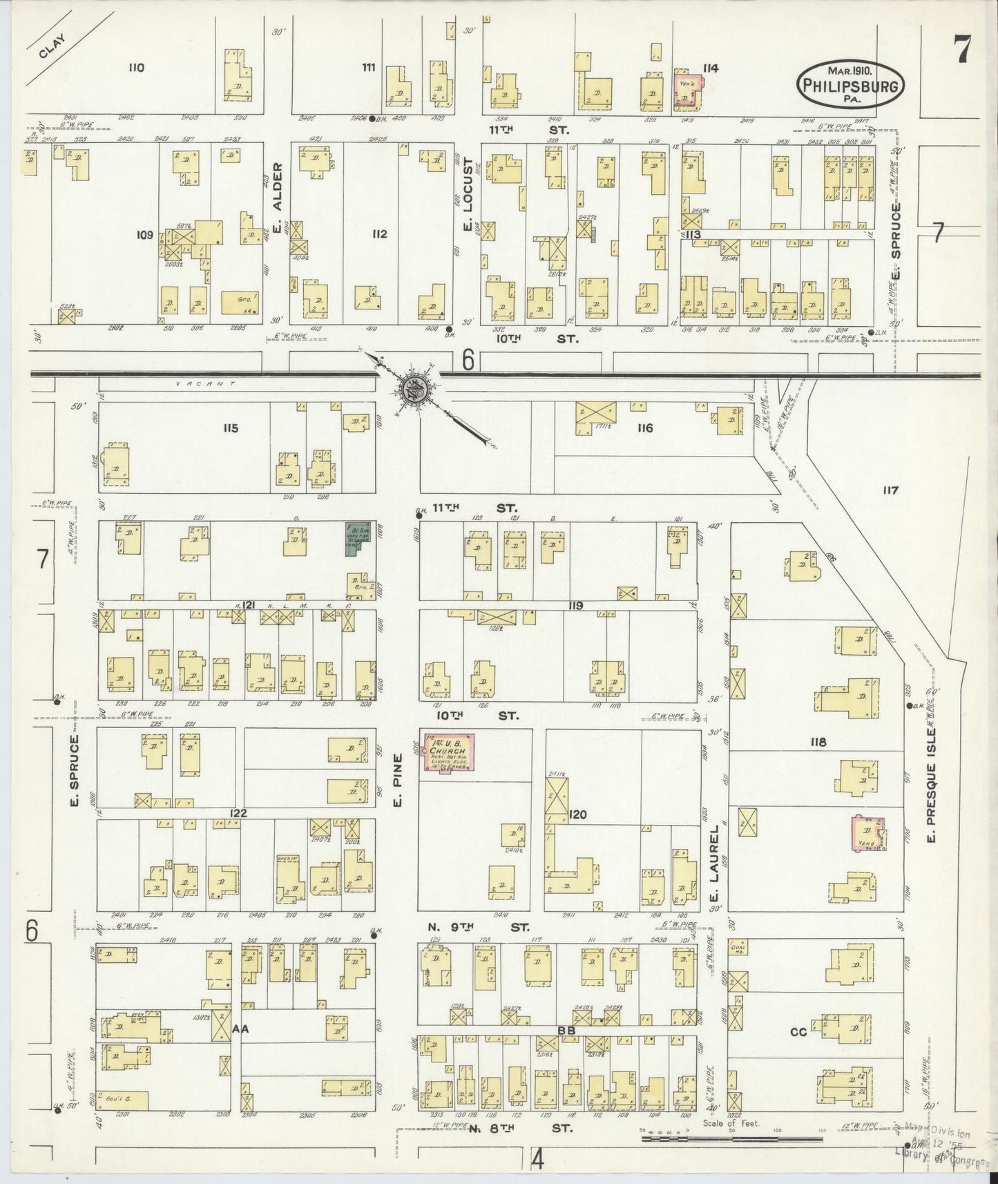 Sanborn Fire Insurance Map from Philipsburg, Centre County, Pennsylvania (1910), Sheet #0007 - Complete Map Set gallery image, historic Sanborn map, vintage wall art, Pennsylvania Pennsylvania