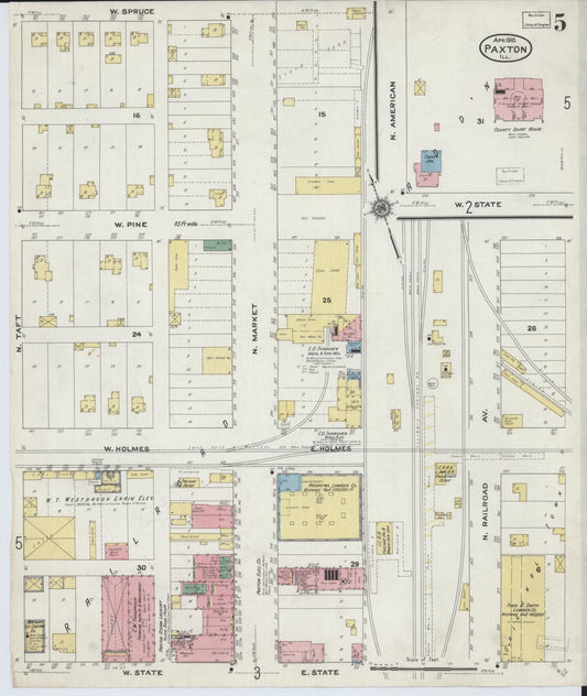 Sanborn Fire Insurance Map from Paxton, Ford County, Illinois (1910), Sheet #0005 - Historic Sanborn Fire Insurance Map Print, vintage old map wall art, antique decor, genealogy gift, Illinois Illinois map