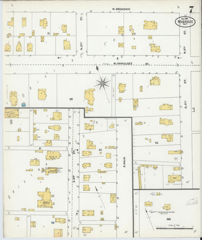 Sanborn Fire Insurance Map from Muskogee, Muskogee County, Oklahoma (1904), Sheet #0007 - Complete Map Set gallery image, historic Sanborn map, vintage wall art, Oklahoma Oklahoma