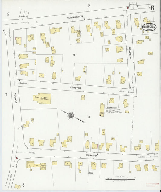 Sanborn Fire Insurance Map from Whitman, Plymouth County, Massachusetts (1919), Sheet #0006 - Historic Sanborn Fire Insurance Map Print, vintage old map wall art, antique decor, genealogy gift, Massachusetts Massachusetts map