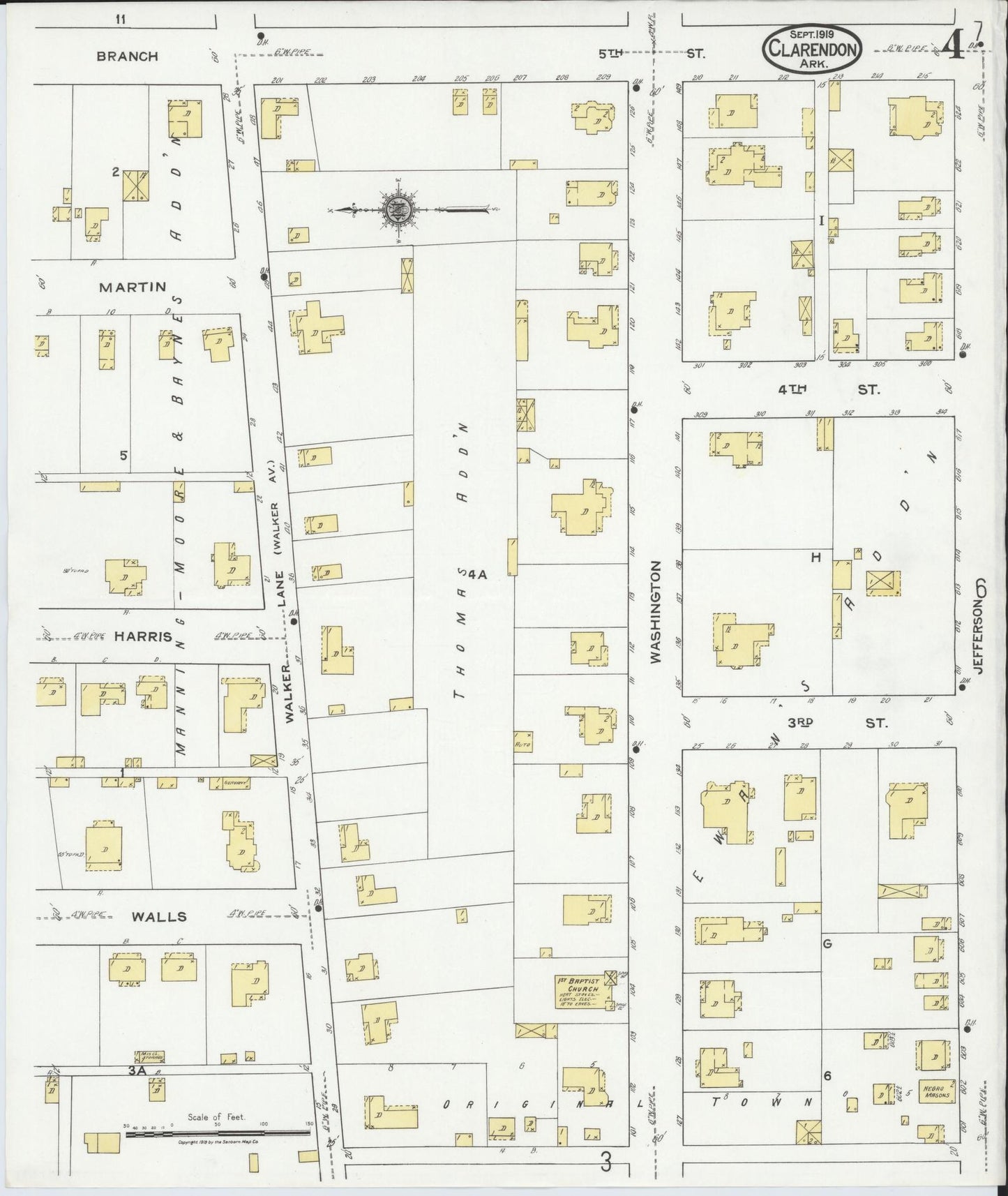 Sanborn Fire Insurance Map from Clarendon, Monroe County, Arkansas (1919), Sheet #0004 - Historic Sanborn Fire Insurance Map Print, vintage old map wall art, antique decor, genealogy gift, Arkansas Arkansas map