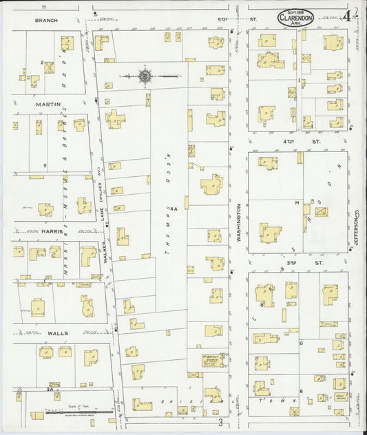 Sanborn Fire Insurance Map from Clarendon, Monroe County, Arkansas (1919), Sheet #0004 - Historic Sanborn Fire Insurance Map Print, vintage old map wall art, antique decor, genealogy gift, Arkansas Arkansas map