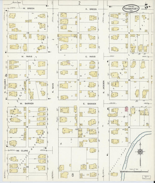 Sanborn Fire Insurance Map from Frankfort, Clinton County, Indiana (1912), Sheet #0005 - Historic Sanborn Fire Insurance Map Print, vintage old map wall art, antique decor, genealogy gift, Indiana Indiana map
