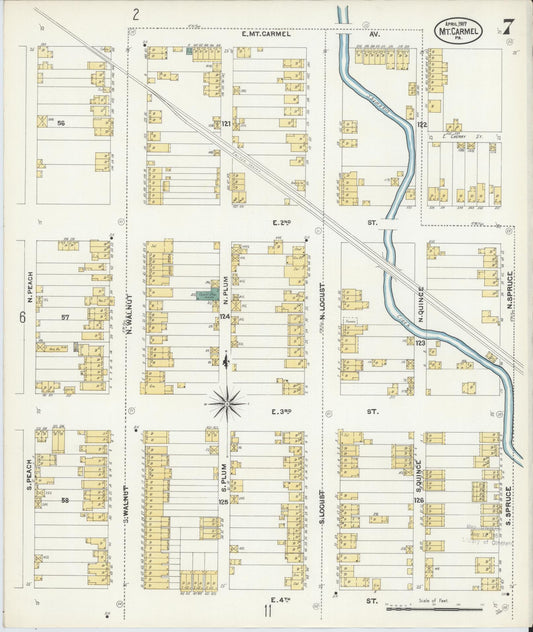 Sanborn Fire Insurance Map from Mount Carmel, Northumberland County, Pennsylvania (1907), Sheet #0007 - Historic Sanborn Fire Insurance Map Print, vintage old map wall art, antique decor, genealogy gift, Pennsylvania Pennsylvania map