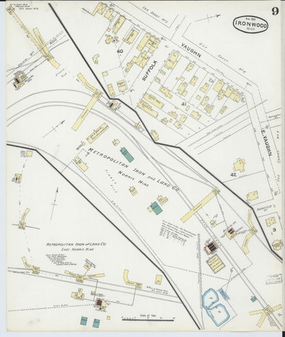 Sanborn Fire Insurance Map from Ironwood, Gogebic County, Michigan (1891), Sheet #0009 - Complete Map Set gallery image, historic Sanborn map, vintage wall art, Michigan Michigan