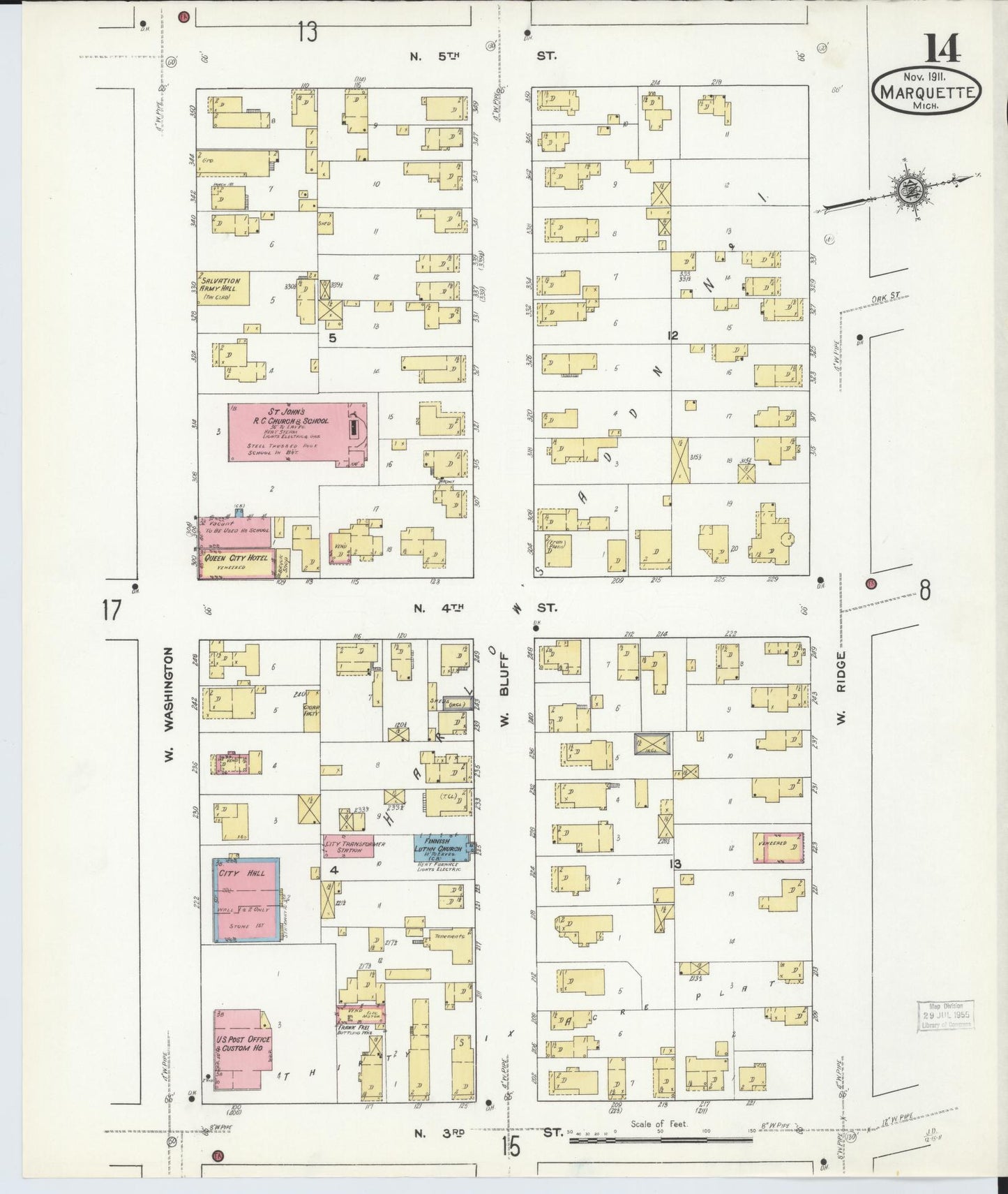 Sanborn Fire Insurance Map from Marquette, Marquette County, Michigan (1911), Sheet #0014 - Historic Sanborn Fire Insurance Map Print, vintage old map wall art, antique decor, genealogy gift, Michigan Michigan map