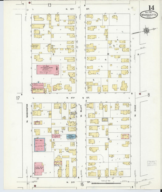 Sanborn Fire Insurance Map from Marquette, Marquette County, Michigan (1911), Sheet #0014 - Historic Sanborn Fire Insurance Map Print, vintage old map wall art, antique decor, genealogy gift, Michigan Michigan map