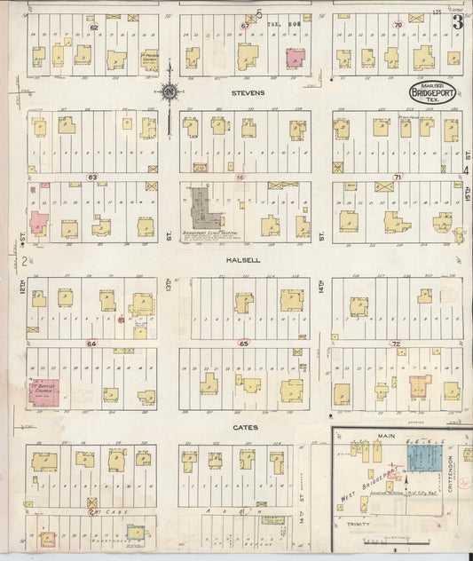 Sanborn Fire Insurance Map from Bridgeport, Wise County, Texas (1944), Sheet #0003 - Historic Sanborn Fire Insurance Map Print, vintage old map wall art, antique decor, genealogy gift, Texas Texas map
