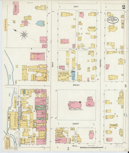 Sanborn Fire Insurance Map from Ridgway, Elk County, Pennsylvania (1898), Sheet #0002 - Historic Sanborn Fire Insurance Map Print, vintage old map wall art, antique decor, genealogy gift, Pennsylvania Pennsylvania map