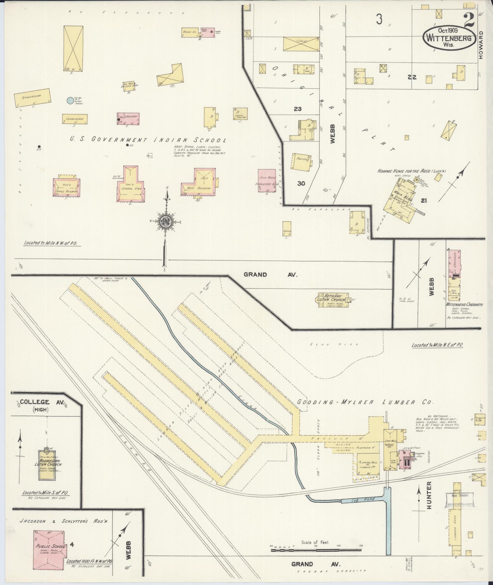 Sanborn Fire Insurance Map from Wittenberg, Shawano County, Wisconsin (1909), Sheet #0002 - Complete Map Set gallery image, historic Sanborn map, vintage wall art, Wisconsin Wisconsin