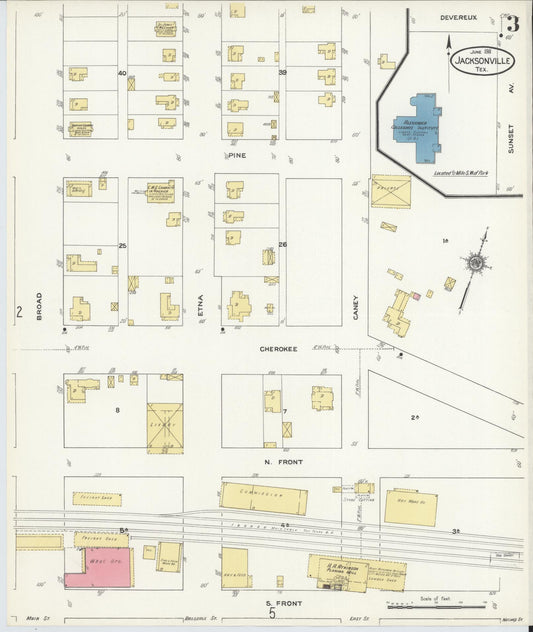 Sanborn Fire Insurance Map from Jacksonville, Cherokee County, Texas (1911), Sheet #0003 - Historic Sanborn Fire Insurance Map Print, vintage old map wall art, antique decor, genealogy gift, Texas Texas map