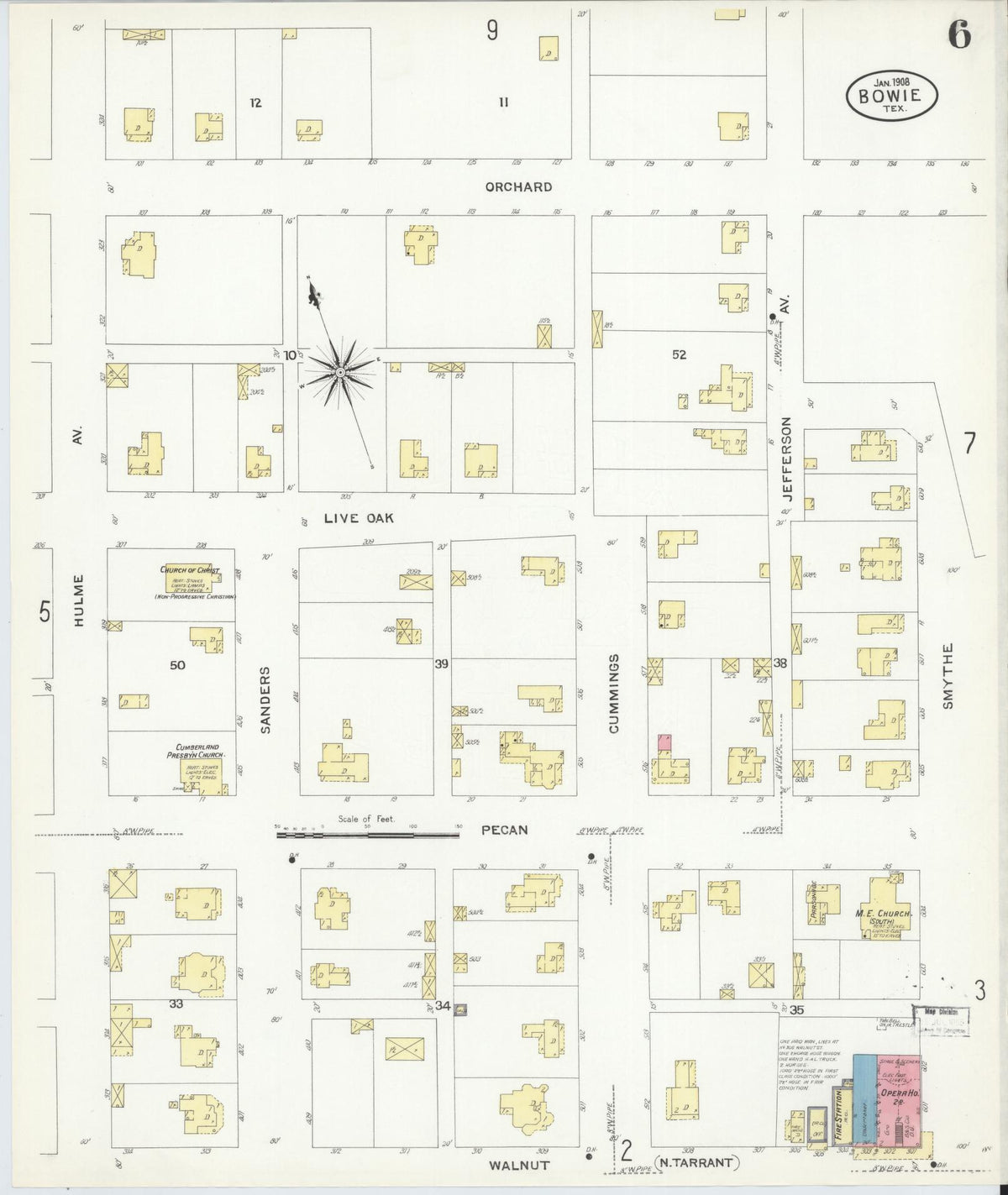 Sanborn Fire Insurance Map from Bowie, Montague County, Texas (1908), Sheet #0006 - Complete Map Set gallery image, historic Sanborn map, vintage wall art, Texas Texas