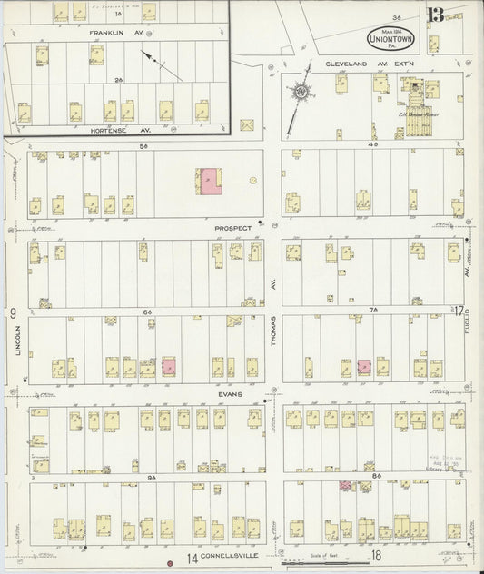 Sanborn Fire Insurance Map from Uniontown, Fayette County, Pennsylvania (1914), Sheet #0013 - Historic Sanborn Fire Insurance Map Print, vintage old map wall art, antique decor, genealogy gift, Pennsylvania Pennsylvania map
