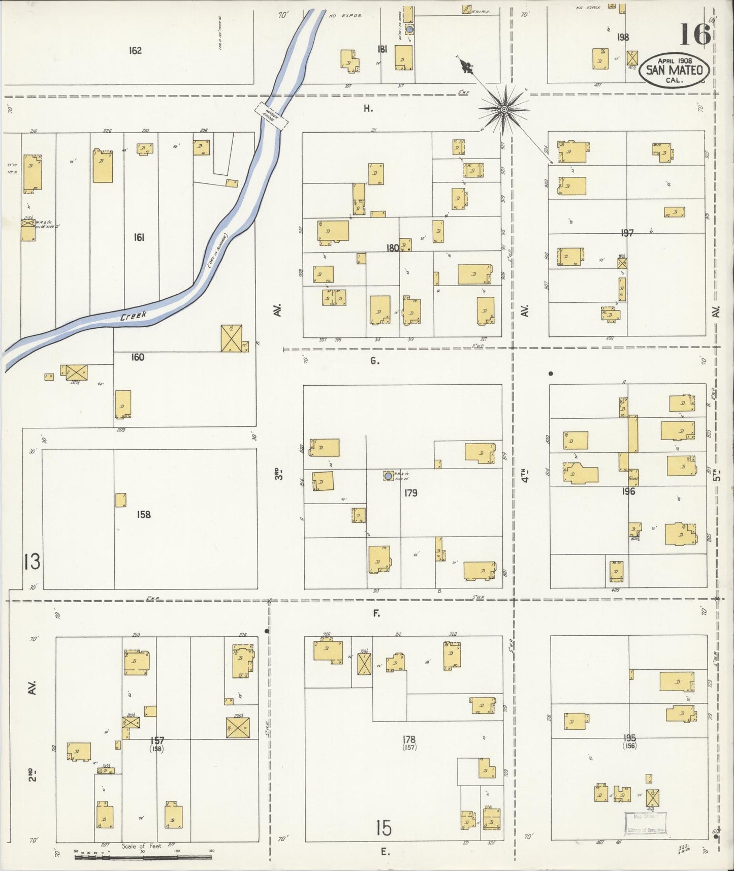 Sanborn Fire Insurance Map from San Mateo, San Mateo County, California (1908), Sheet #0016 - Complete Map Set gallery image, historic Sanborn map, vintage wall art, California California