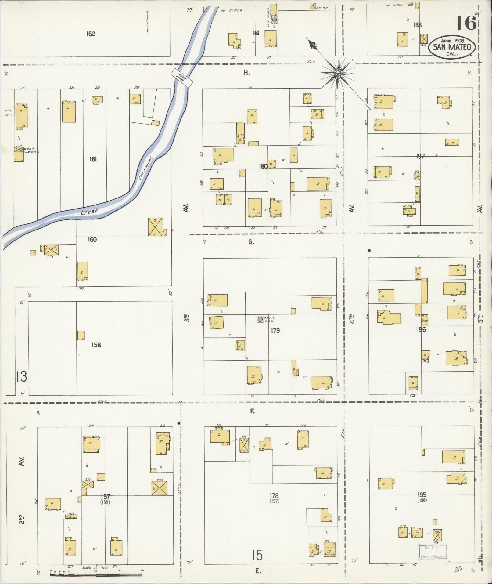 Sanborn Fire Insurance Map from San Mateo, San Mateo County, California (1908), Sheet #0016 - Complete Map Set gallery image, historic Sanborn map, vintage wall art, California California
