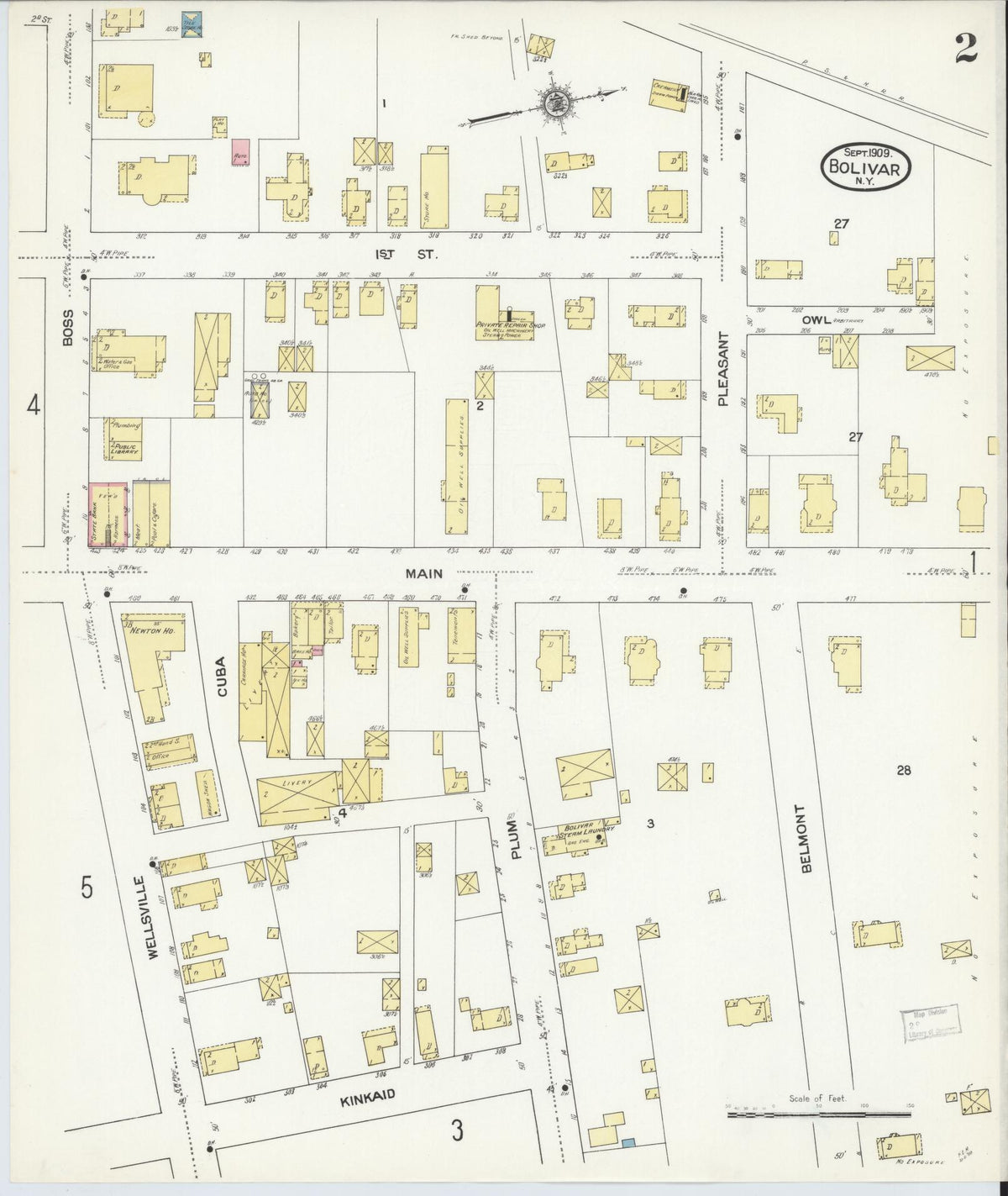 Sanborn Fire Insurance Map from Bolivar, Allegany County, New York (1909), Sheet #0002 - Historic Sanborn Fire Insurance Map Print, vintage old map wall art, antique decor, genealogy gift, New York New York map