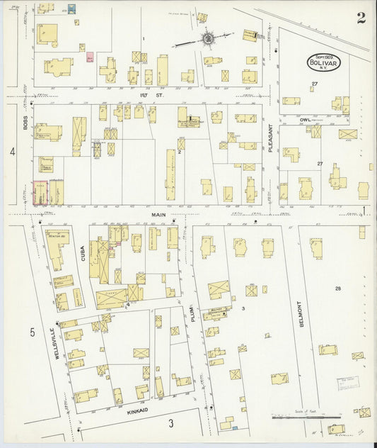 Sanborn Fire Insurance Map from Bolivar, Allegany County, New York (1909), Sheet #0002 - Historic Sanborn Fire Insurance Map Print, vintage old map wall art, antique decor, genealogy gift, New York New York map