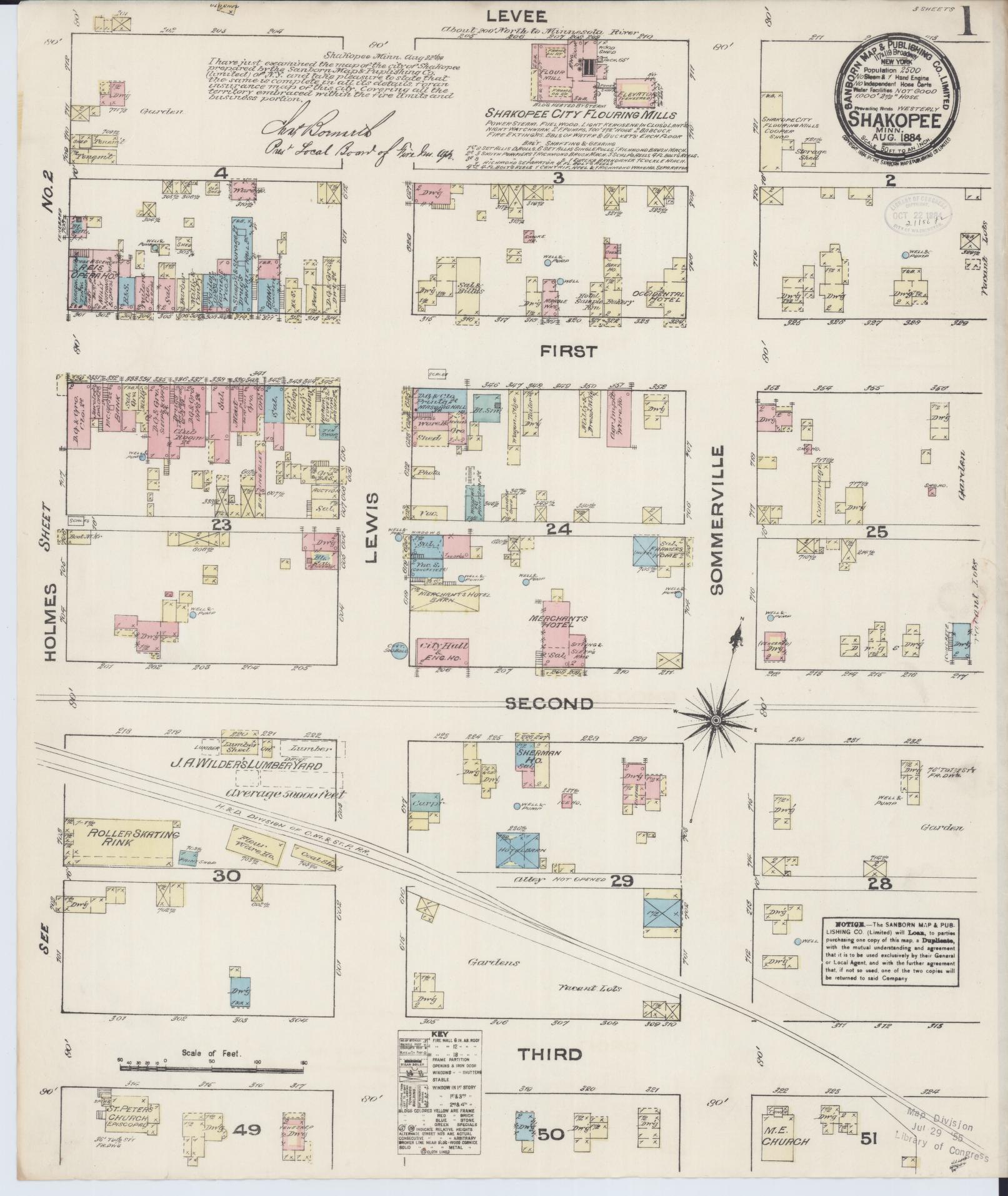 Sanborn Fire Insurance Map from Shakopee, Scott County, Minnesota (1884), Sheet #0001 - Complete Map Set gallery image, historic Sanborn map, vintage wall art, Minnesota Minnesota