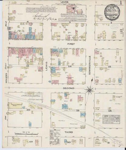 Sanborn Fire Insurance Map from Shakopee, Scott County, Minnesota (1884), Sheet #0001 - Complete Map Set gallery image, historic Sanborn map, vintage wall art, Minnesota Minnesota