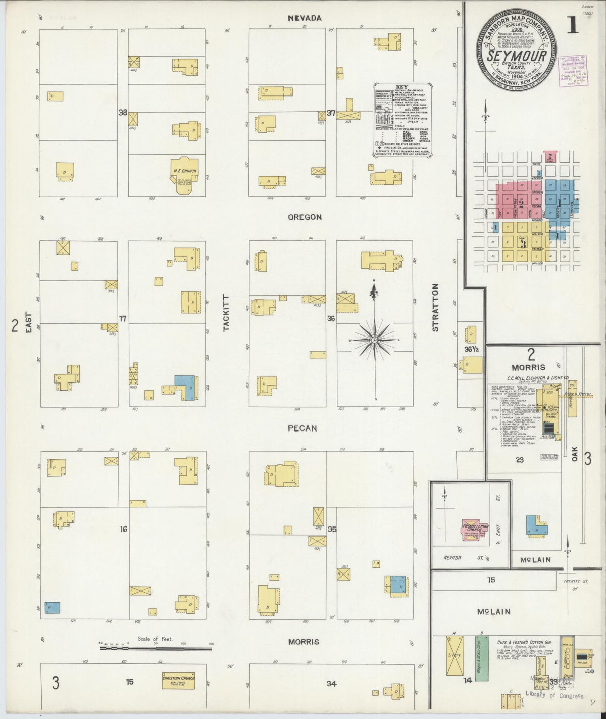 Sanborn Fire Insurance Map from Seymour, Baylor County, Texas (1904), Sheet #0001 - Historic Sanborn Fire Insurance Map Print, vintage old map wall art, antique decor, genealogy gift, Texas Texas map