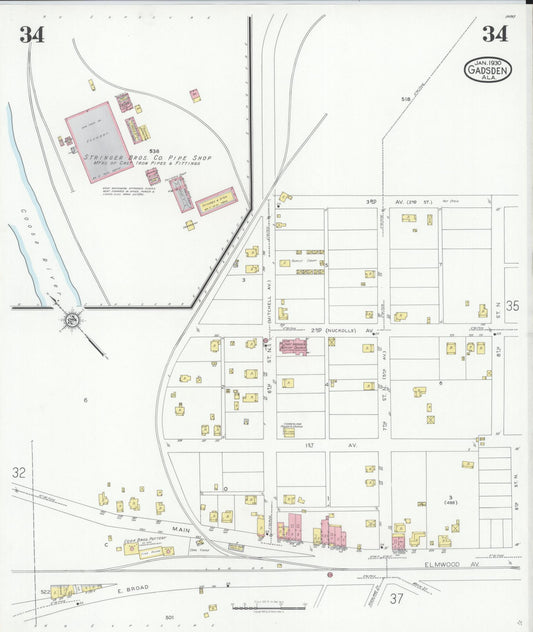 Sanborn Fire Insurance Map from Gadsden, Etowah County, Alabama (1930), Sheet #0034 - Historic Sanborn Fire Insurance Map Print, vintage old map wall art, antique decor, genealogy gift, Alabama Alabama map