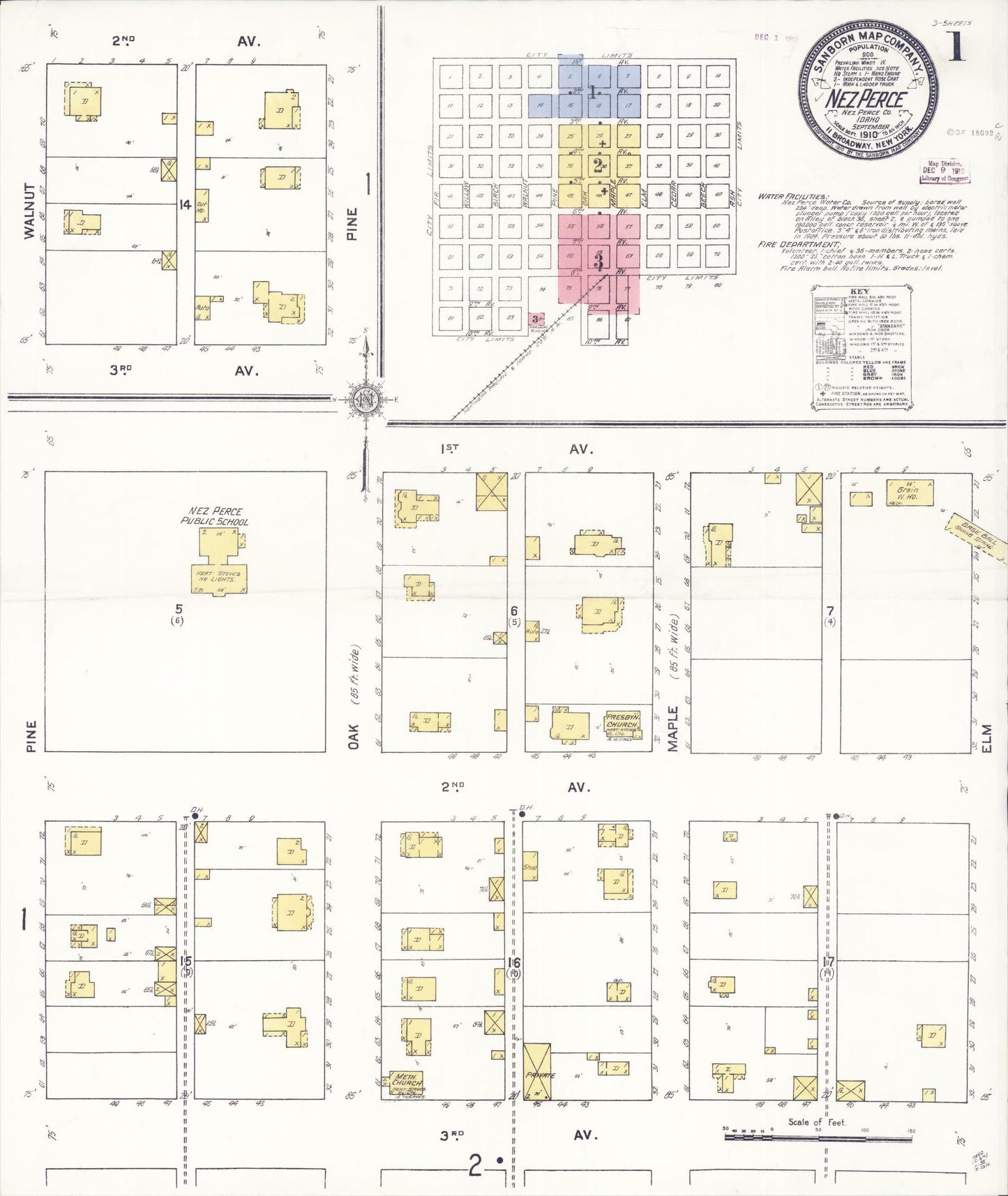 Sanborn Fire Insurance Map from Nez Perce, Lewis County, Idaho (1910), Sheet #0001 - Historic Sanborn Fire Insurance Map Print, vintage old map wall art, antique decor, genealogy gift, Idaho Idaho map