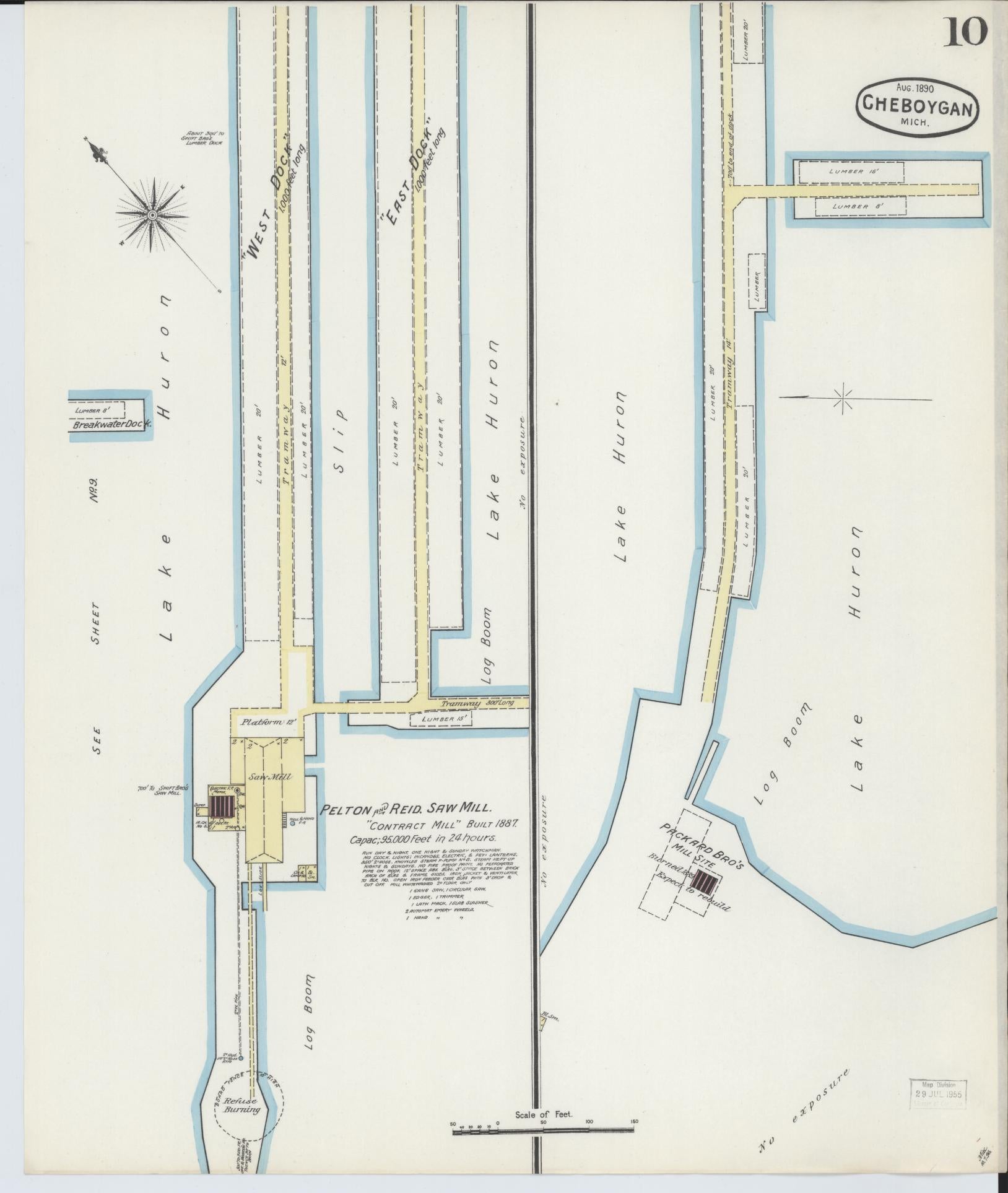 Sanborn Fire Insurance Map from Cheboygan, Cheboygan County, Michigan (1890), Sheet #0010 - Historic Sanborn Fire Insurance Map Print, vintage old map wall art, antique decor, genealogy gift, Michigan Michigan map