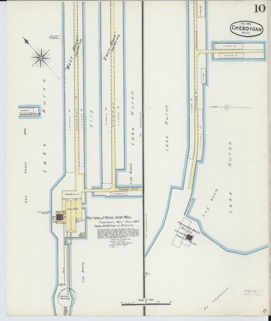 Sanborn Fire Insurance Map from Cheboygan, Cheboygan County, Michigan (1890), Sheet #0010 - Historic Sanborn Fire Insurance Map Print, vintage old map wall art, antique decor, genealogy gift, Michigan Michigan map