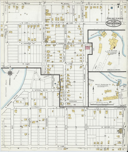 Sanborn Fire Insurance Map from Tarpon Springs, Pinellas County, Florida (1919), Sheet #0007 - Historic Sanborn Fire Insurance Map Print, vintage old map wall art, antique decor, genealogy gift, Florida Florida map