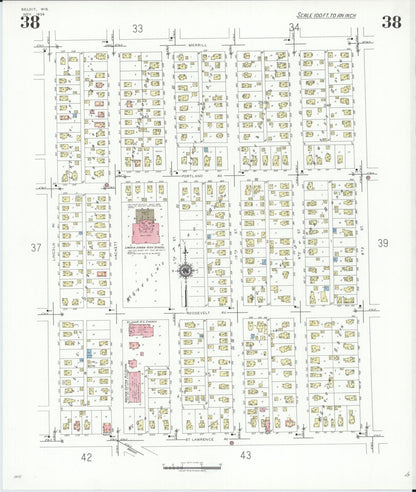 Sanborn Fire Insurance Map from Beloit, Rock County, Wisconsin (1939), Sheet #0038 - Historic Sanborn Fire Insurance Map Print, vintage old map wall art, antique decor, genealogy gift, Wisconsin Wisconsin map