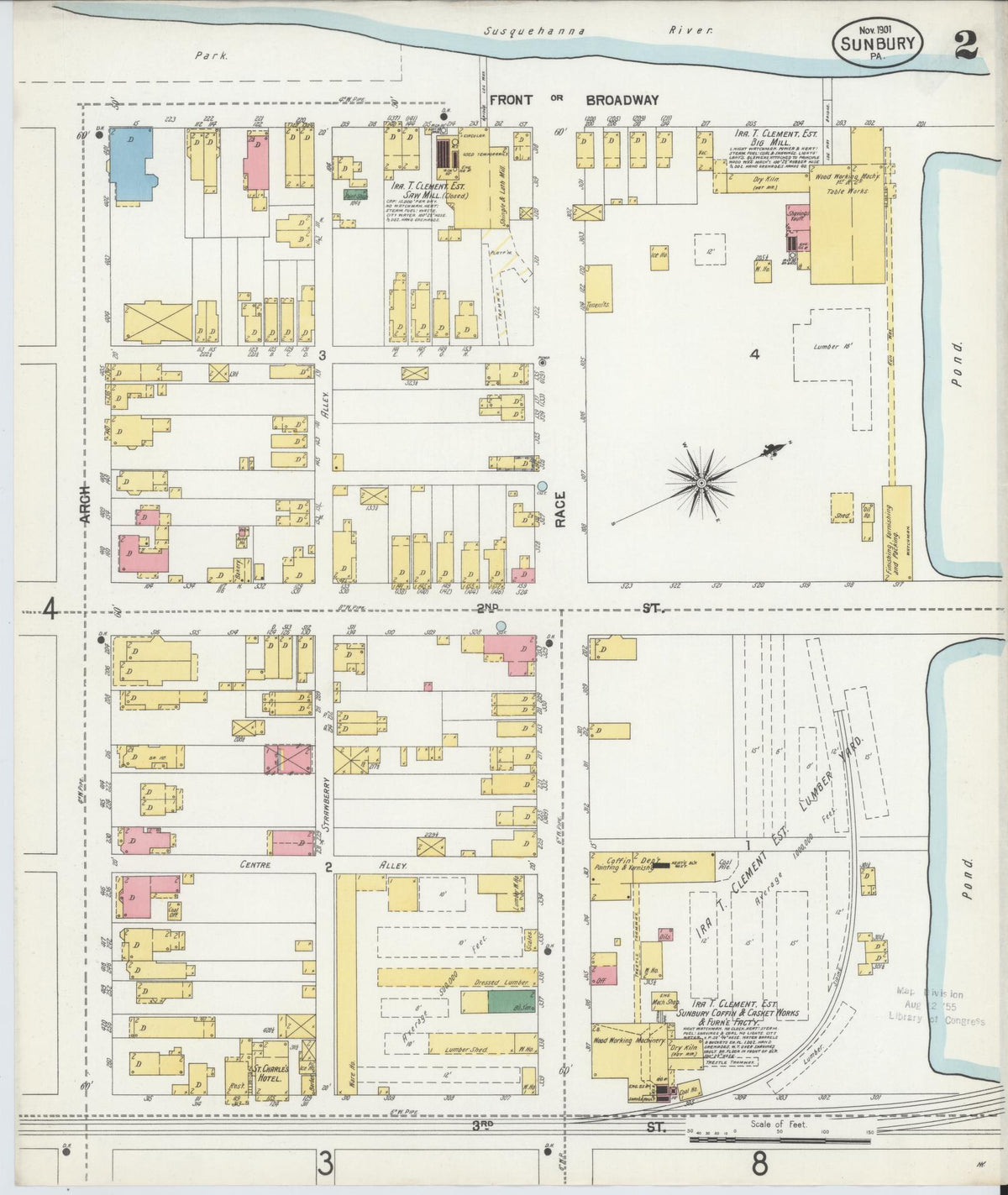 Sanborn Fire Insurance Map from Sunbury, Northumberland County, Pennsylvania (1901), Sheet #0002 - Historic Sanborn Fire Insurance Map Print, vintage old map wall art, antique decor, genealogy gift, Pennsylvania Pennsylvania map