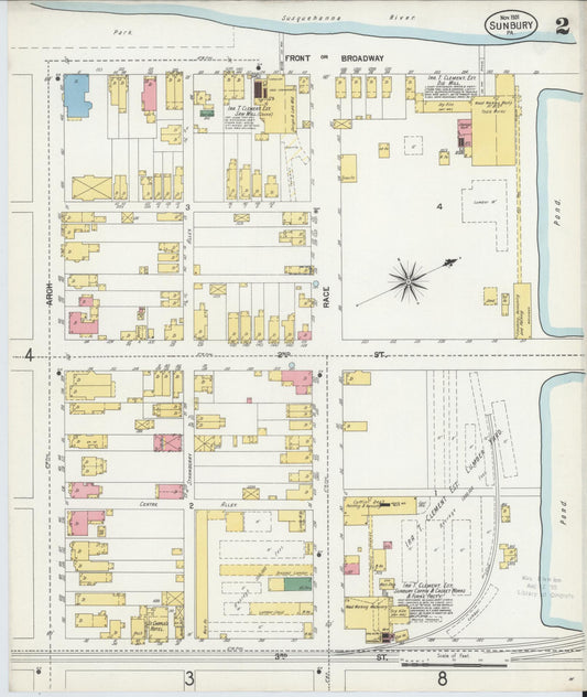 Sanborn Fire Insurance Map from Sunbury, Northumberland County, Pennsylvania (1901), Sheet #0002 - Historic Sanborn Fire Insurance Map Print, vintage old map wall art, antique decor, genealogy gift, Pennsylvania Pennsylvania map