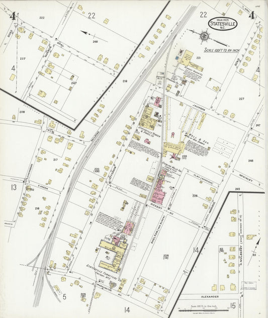 Sanborn Fire Insurance Map from Statesville, Iredell County, North Carolina (1925), Sheet #0004 - Historic Sanborn Fire Insurance Map Print, vintage old map wall art, antique decor, genealogy gift, North Carolina North Carolina map