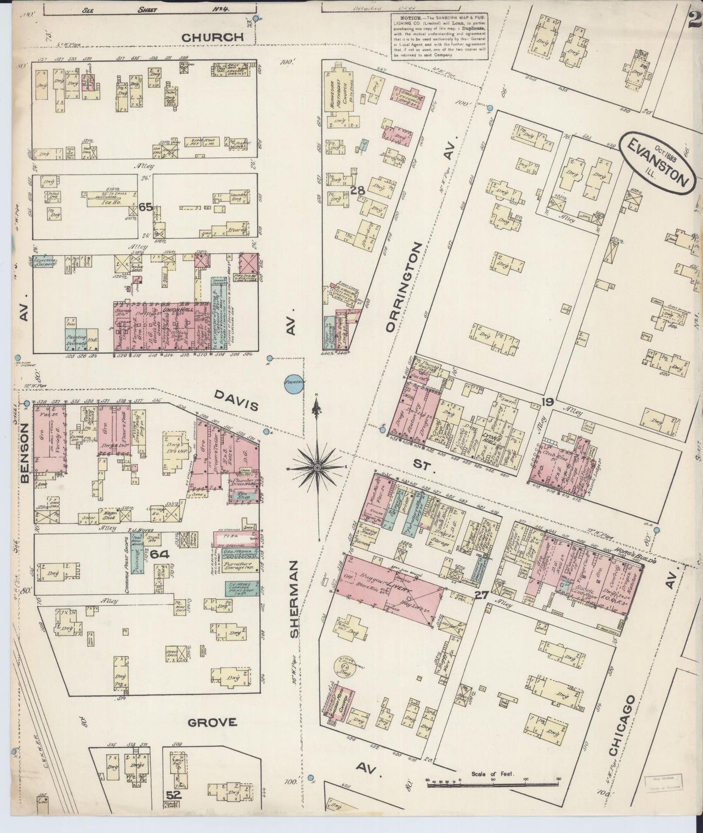 Sanborn Fire Insurance Map from Evanston, Cook County, Illinois (1883), Sheet #0002 - Complete Map Set gallery image, historic Sanborn map, vintage wall art, Illinois Illinois