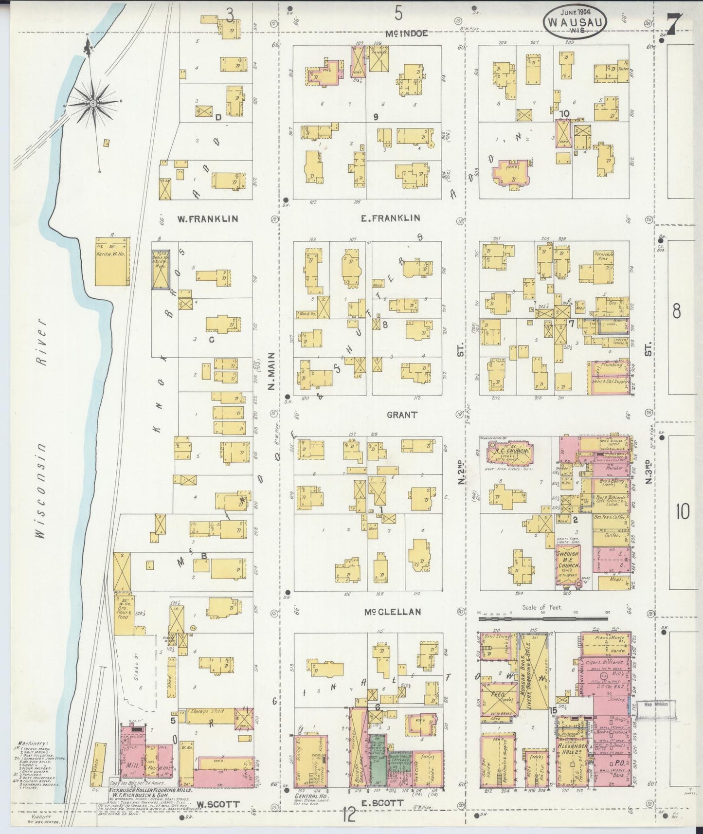 Sanborn Fire Insurance Map from Wausau, Marathon County, Wisconsin (1904), Sheet #0007 - Complete Map Set gallery image, historic Sanborn map, vintage wall art, Wisconsin Wisconsin
