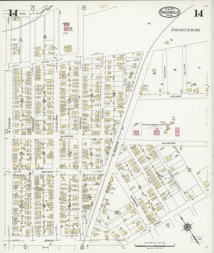 Sanborn Fire Insurance Map from Greenville, Washington County, Mississippi (1925), Sheet #0014 - Complete Map Set gallery image, historic Sanborn map, vintage wall art, Mississippi Mississippi