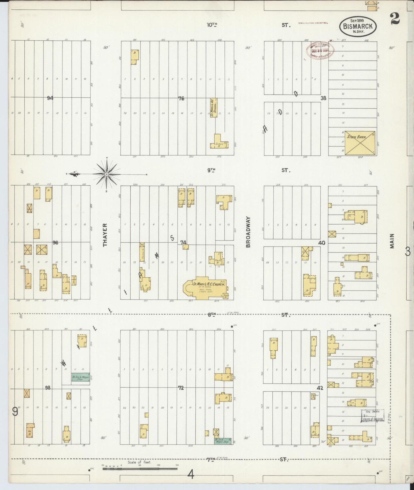 Sanborn Fire Insurance Map from Bismarck, Burleigh County, North Dakota (1899), Sheet #0002 - Historic Sanborn Fire Insurance Map Print, vintage old map wall art, antique decor, genealogy gift, North Dakota North Dakota map