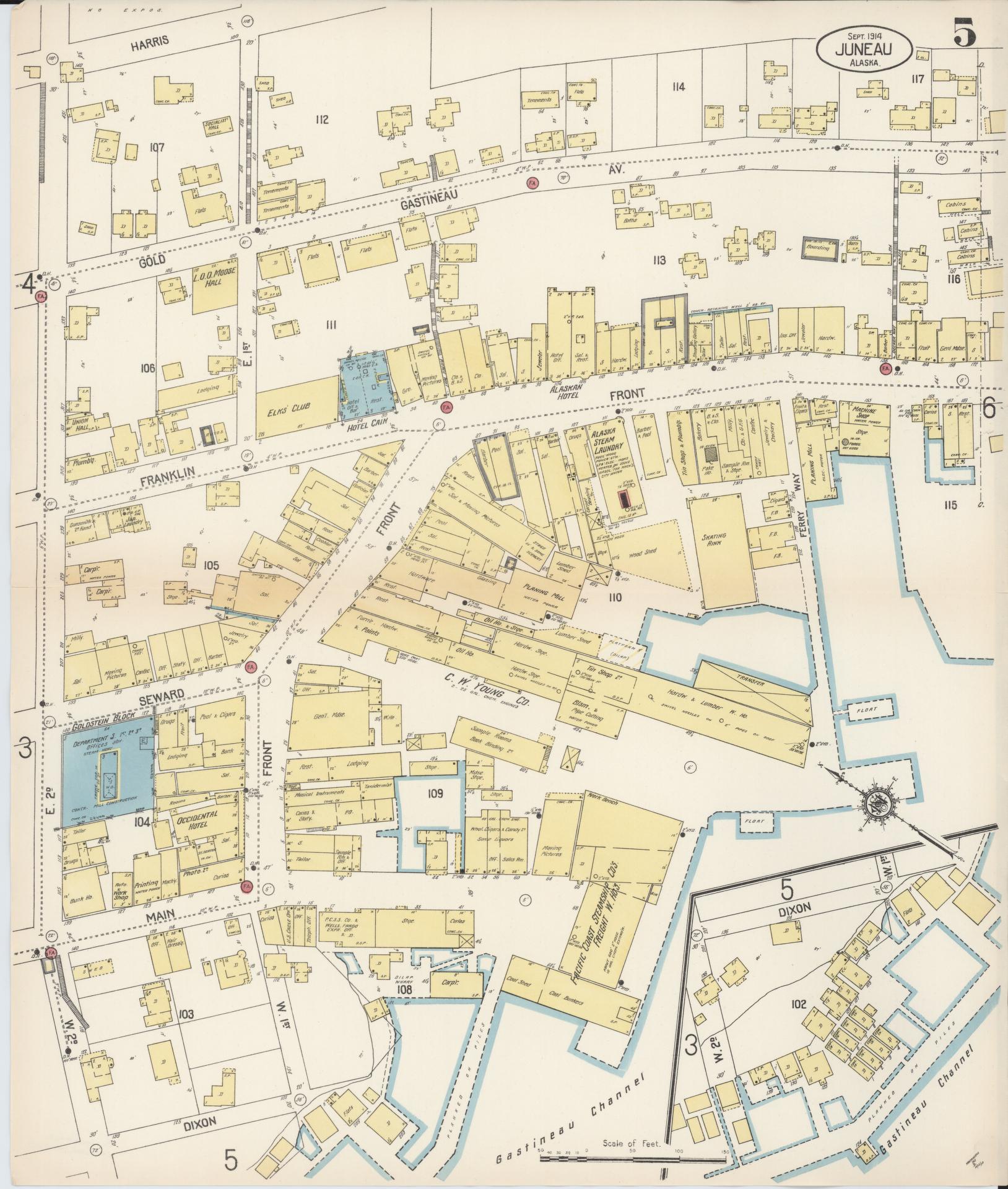 Sanborn Fire Insurance Map from Juneau, Juneau Census Division, Alaska (1914), Sheet #0005 - Complete Map Set gallery image, historic Sanborn map, vintage wall art, Alaska Alaska