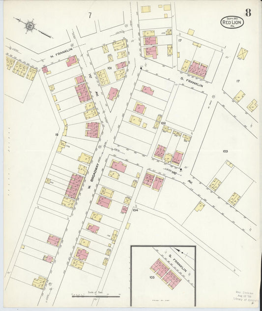 Sanborn Fire Insurance Map from Red Lion, York County, Pennsylvania (1913), Sheet #0008 - Historic Sanborn Fire Insurance Map Print, vintage old map wall art, antique decor, genealogy gift, Pennsylvania Pennsylvania map