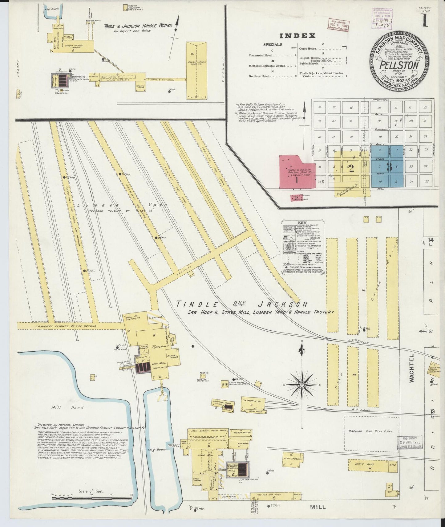 Sanborn Fire Insurance Map from Pellston, Emmet County, Michigan (1907), Sheet #0001 - Complete Map Set gallery image, historic Sanborn map, vintage wall art, Michigan Michigan