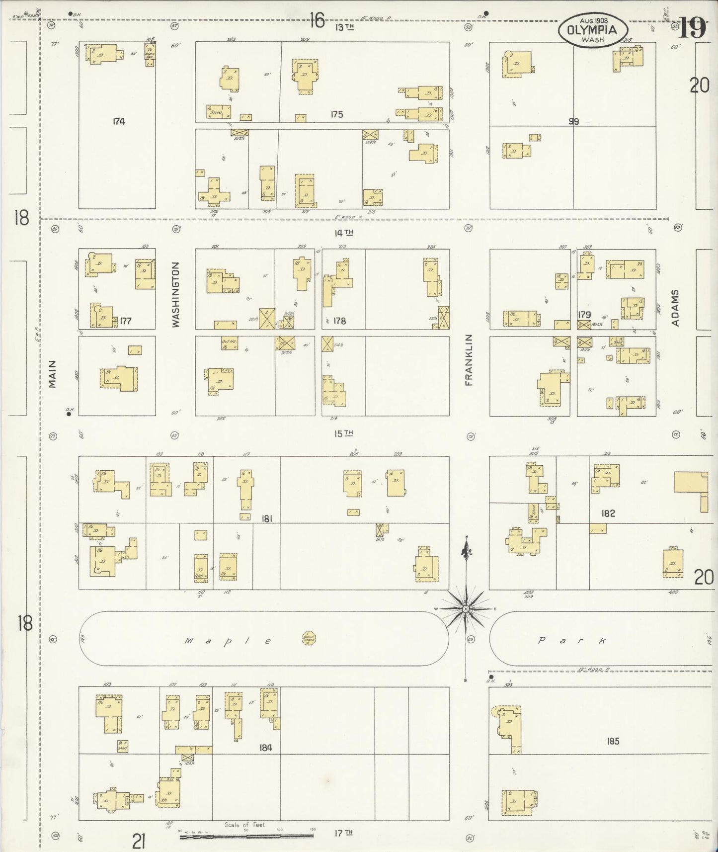 Sanborn Fire Insurance Map from Olympia, Thurston County, Washington (1908), Sheet #0019 - Complete Map Set gallery image, historic Sanborn map, vintage wall art, Washington Washington