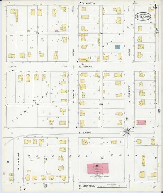Sanborn Fire Insurance Map from Streator, La Salle County, Illinois (1909), Sheet #0004 - Historic Sanborn Fire Insurance Map Print, vintage old map wall art, antique decor, genealogy gift, Illinois Illinois map