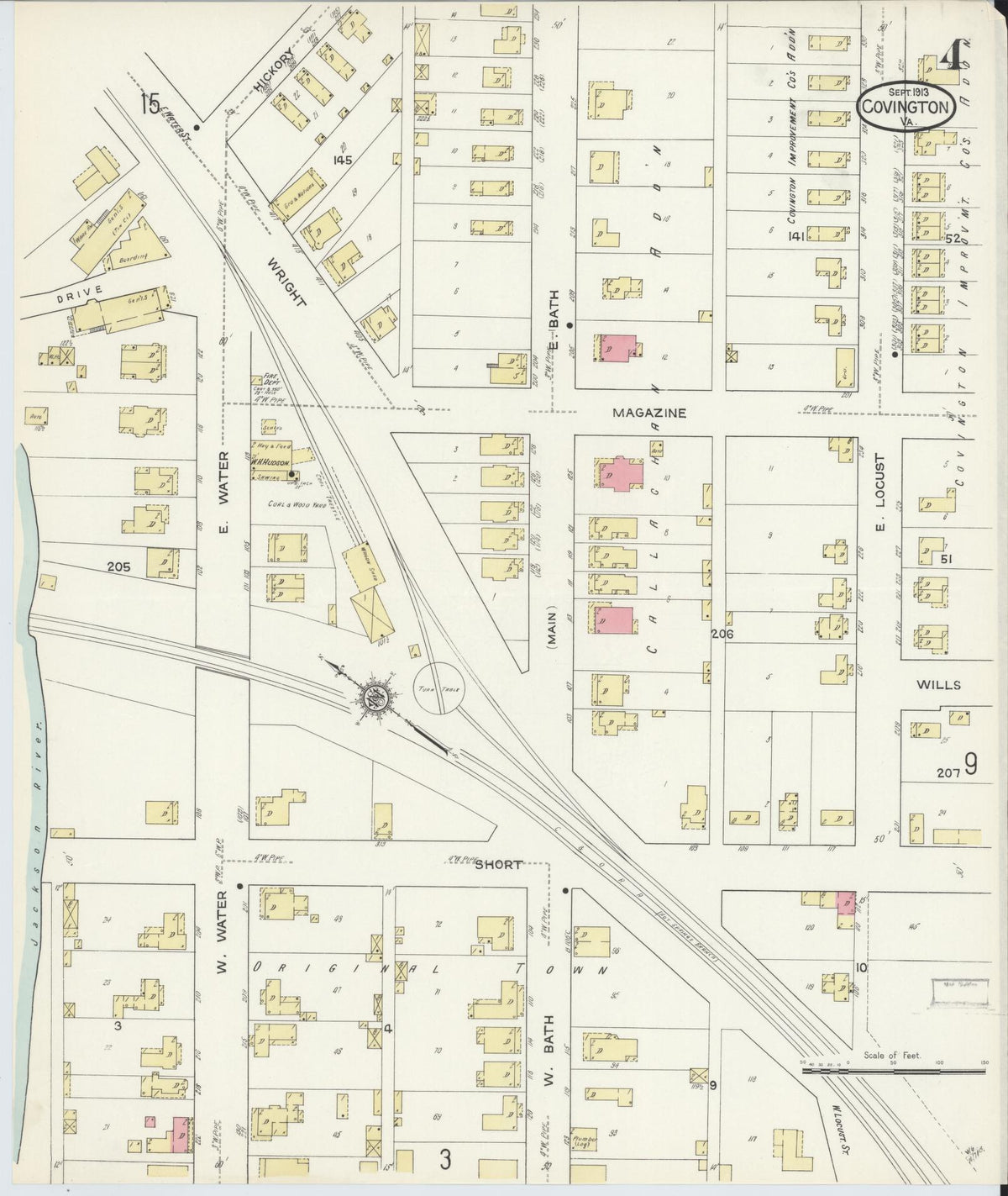 Sanborn Fire Insurance Map from Covington, Independent Cities, Virginia (1913), Sheet #0004 - Historic Sanborn Fire Insurance Map Print, vintage old map wall art, antique decor, genealogy gift, Virginia Virginia map
