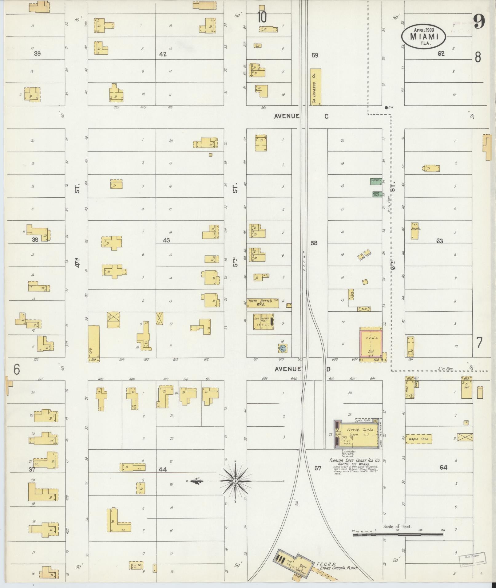Sanborn Fire Insurance Map from Miami, Dade County, Florida (1903), Sheet #0009 - Complete Map Set gallery image, historic Sanborn map, vintage wall art, Florida Florida